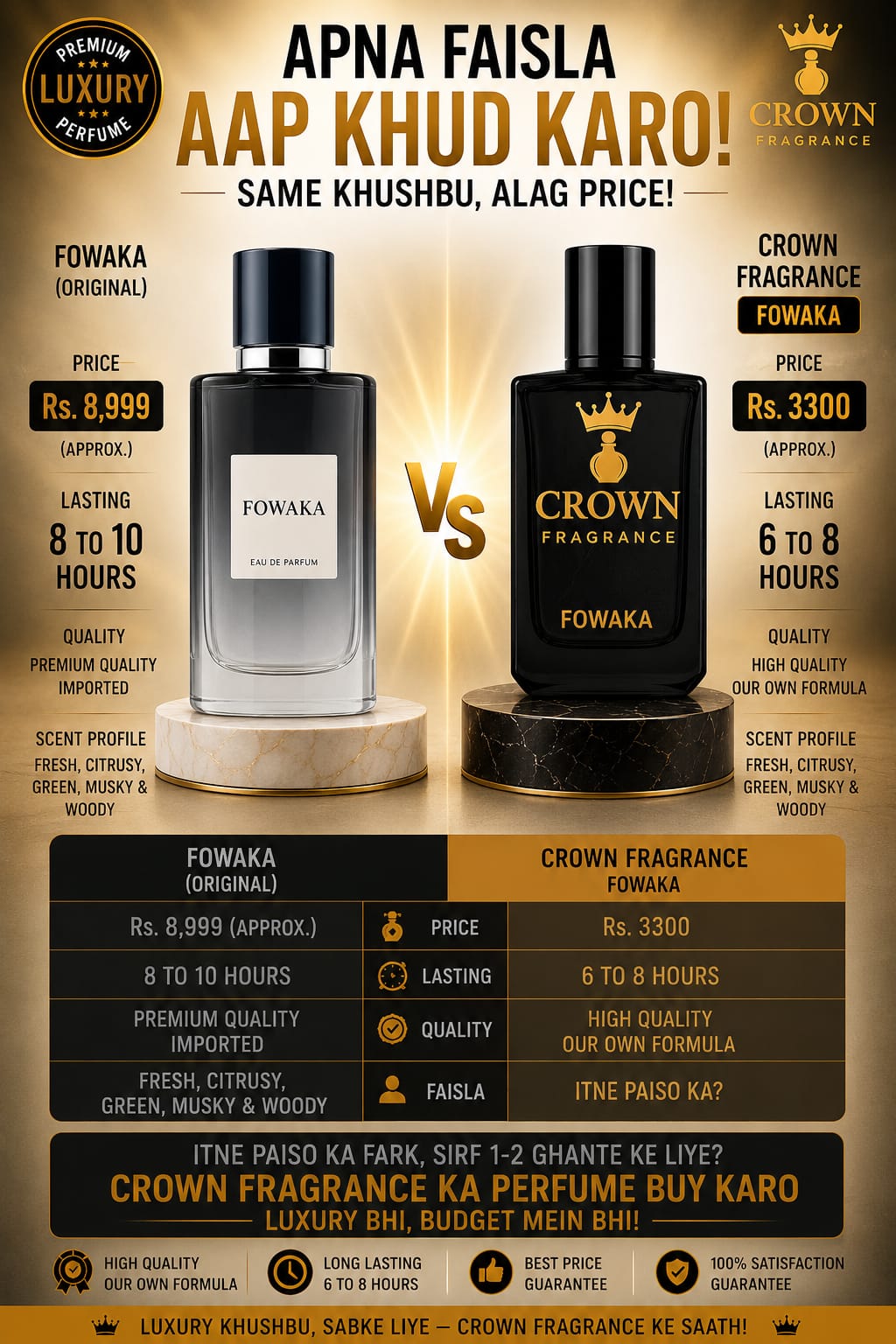 Fowaka by Crown Fragrance – Premium Inspired Eau de Parfum | Fresh Citrus Woody Perfume (50ml)