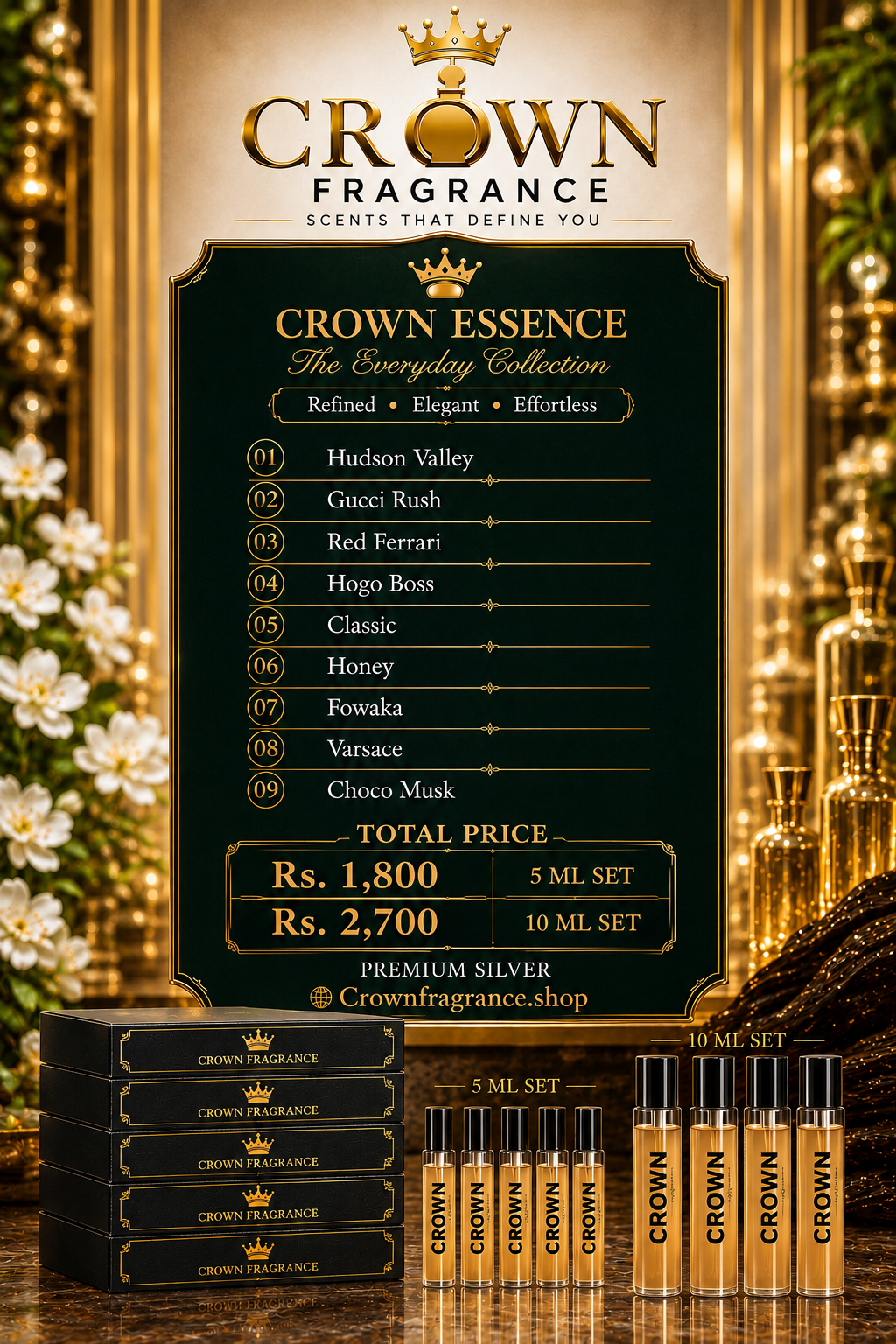 👑 CROWN FRAGRANCE
✨ The Signature Tester Collection ✨
Luxury in Every Drop • Elegance in Every Spray
Experience the art of fine perfumery with Crown Fragrance. Our Signature Tester Collection is thoughtfully curated for fragrance enthusiasts who apprecia